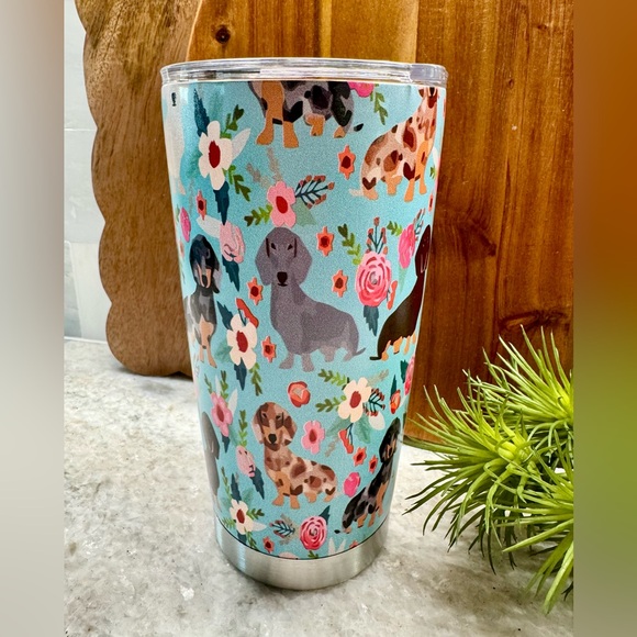 New Dachshund Dogs & Roses Stainless Steel Metal Travel Mug Cup Tumbler 20oz - Picture 2 of 9